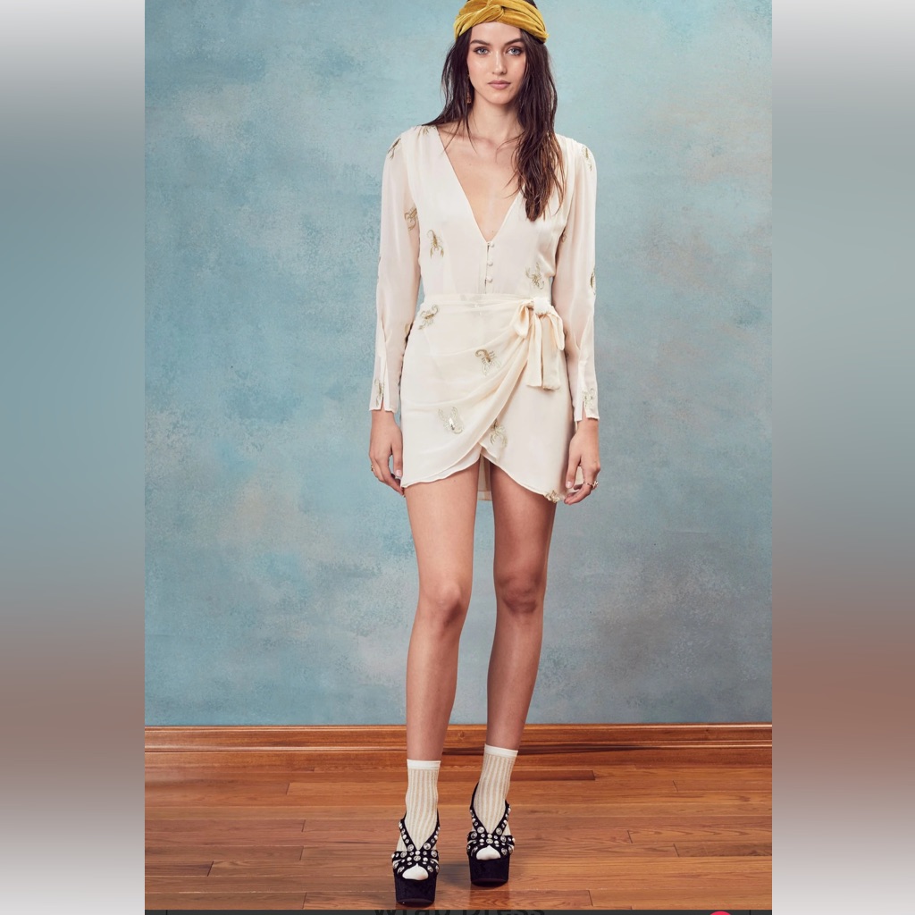 For Love & Lemons Scorpion Metallic Embellished Wrap Mini Dress